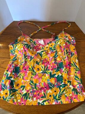 Anne Cole Swim women’s LTD edition Tankini Orange Pink Floral XXL. Top only